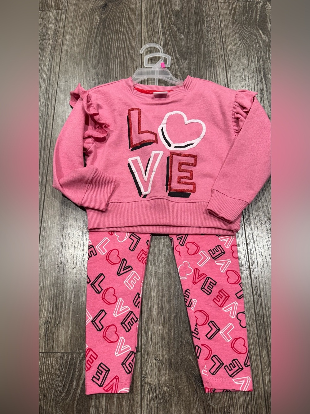 NWT Kidgets Pink "LOVE" Ruffle Sleeve Matching Set